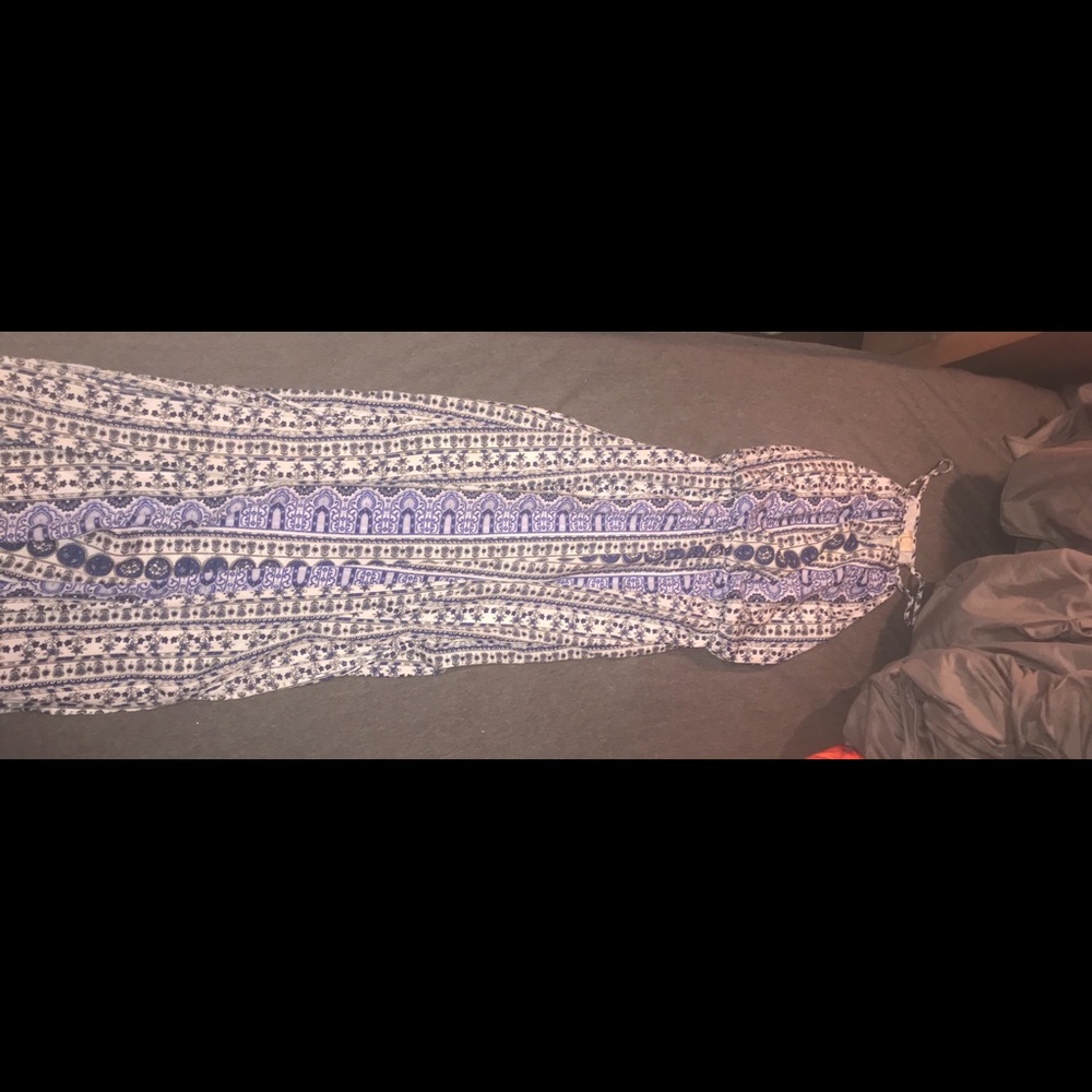 blue patterned maxi dress